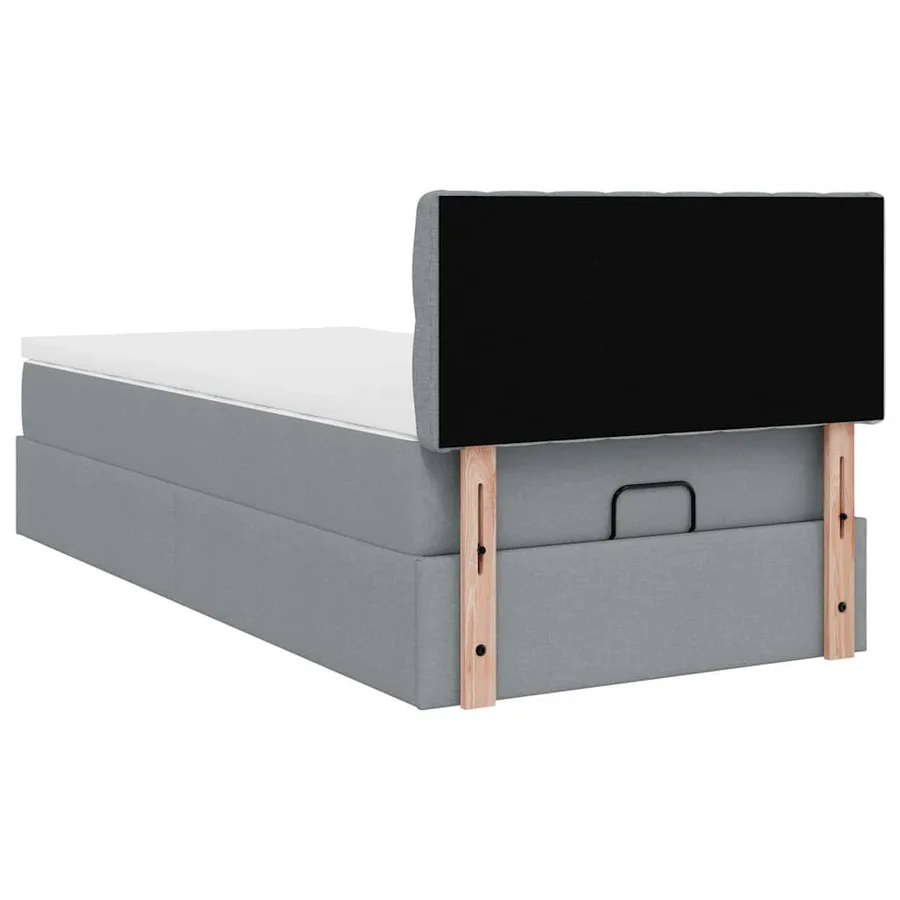Lit ottoman avec matelas et LED gris clair 90x200 cm tissu - 12