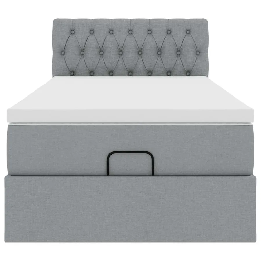 Lit ottoman avec matelas et LED gris clair 90x200 cm tissu - 8