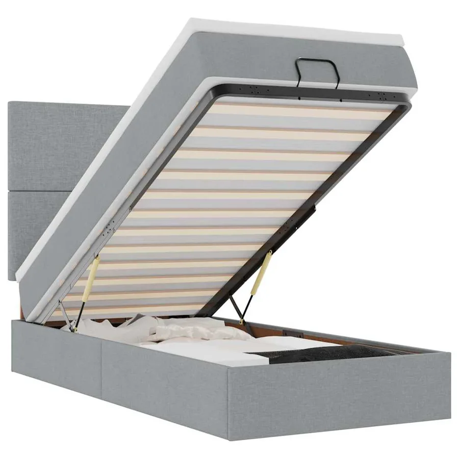 Lit ottoman avec matelas gris clair 90x200 cm tissu - 2