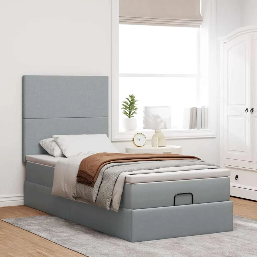 Lit ottoman avec matelas gris clair 90x200 cm tissu - 3