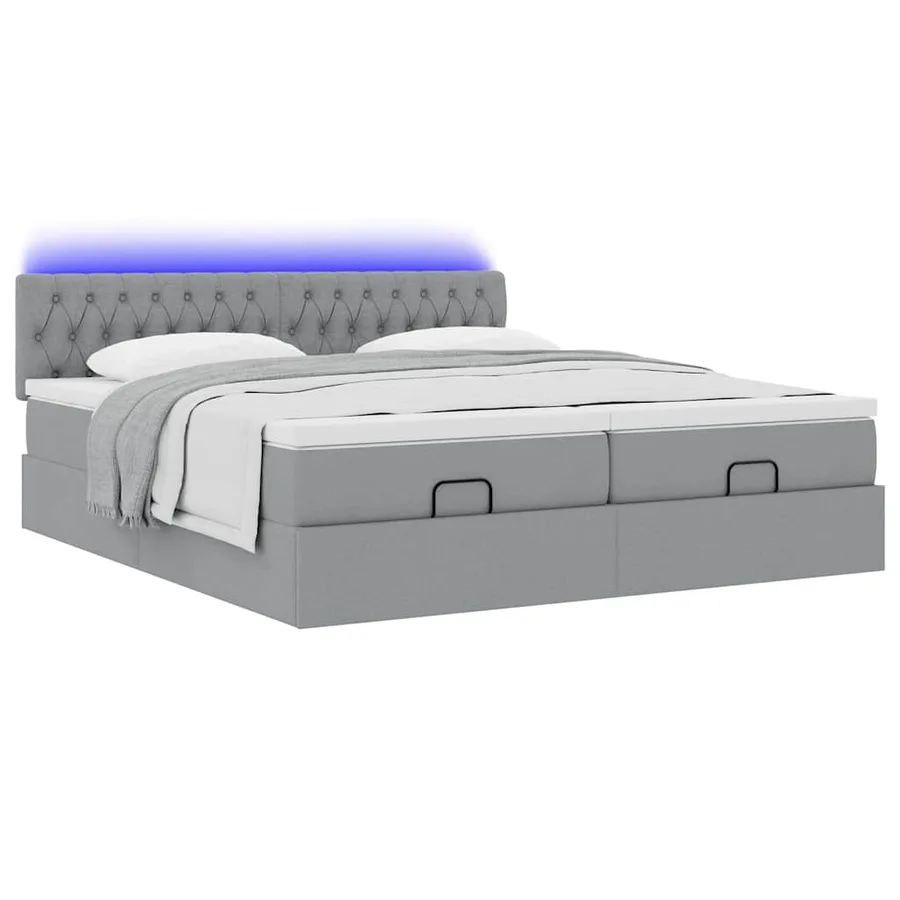 Cadre de lit ottoman et matelas gris clair 180x200cm tissu - 6