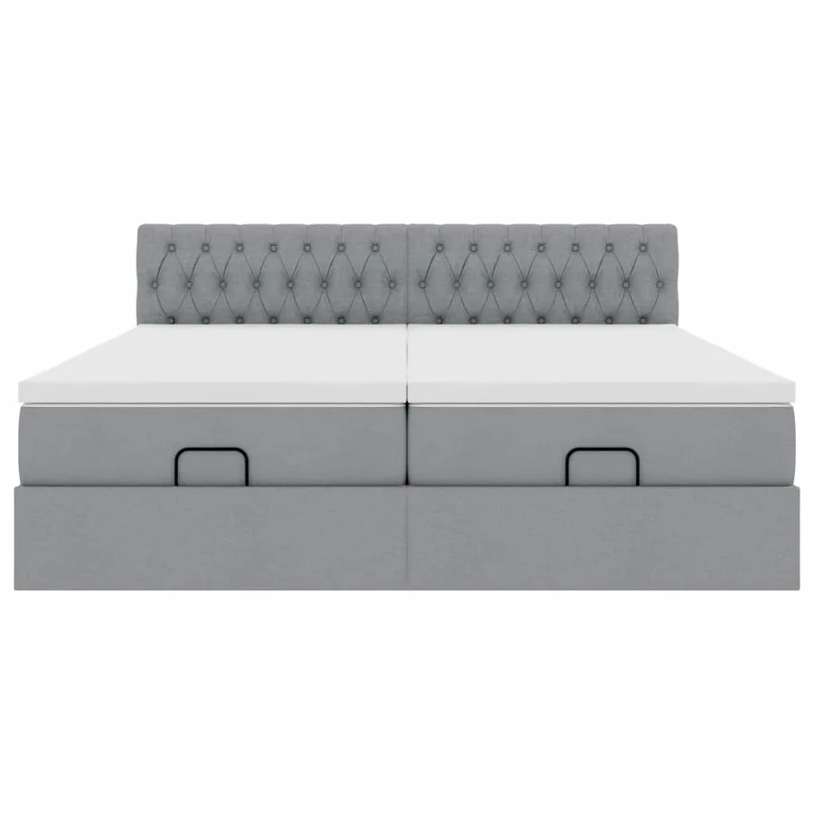 Cadre de lit ottoman et matelas gris clair 180x200cm tissu - 8