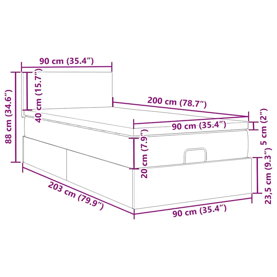 Lit ottoman avec matelas et LED gris clair 90x200 cm tissu - 18