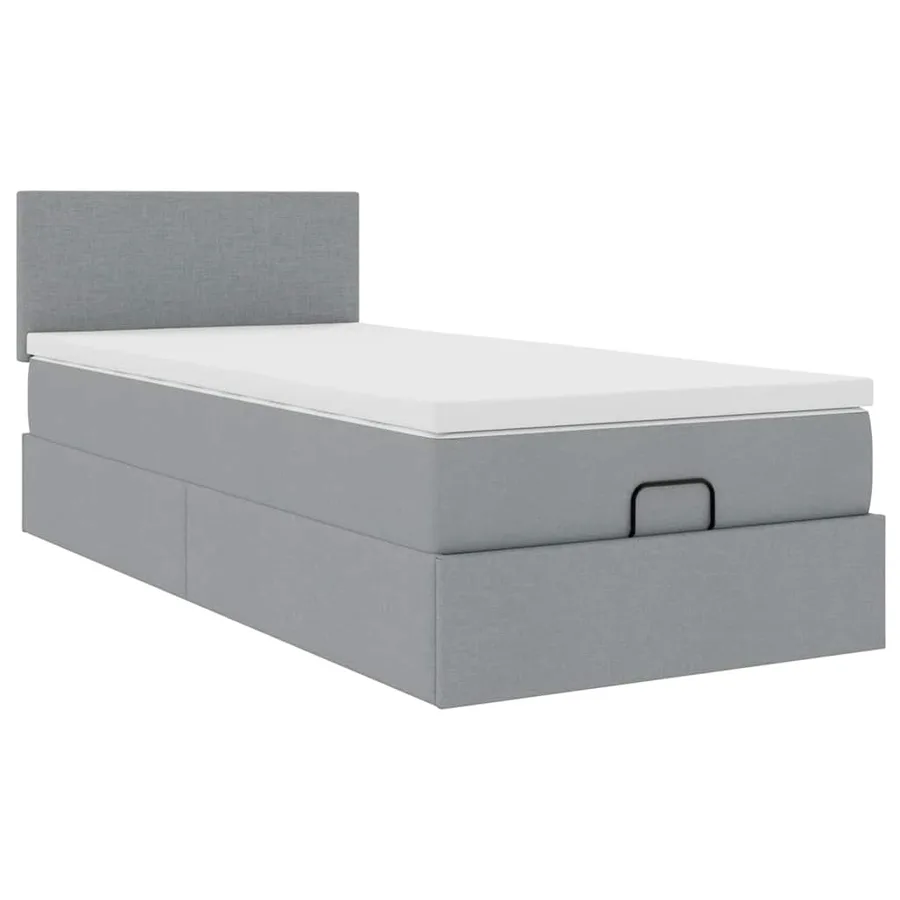 Lit ottoman avec matelas et LED gris clair 90x200 cm tissu - 7