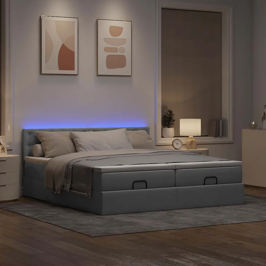 Cadre de lit ottoman et matelas gris clair 180x200cm tissu - 3