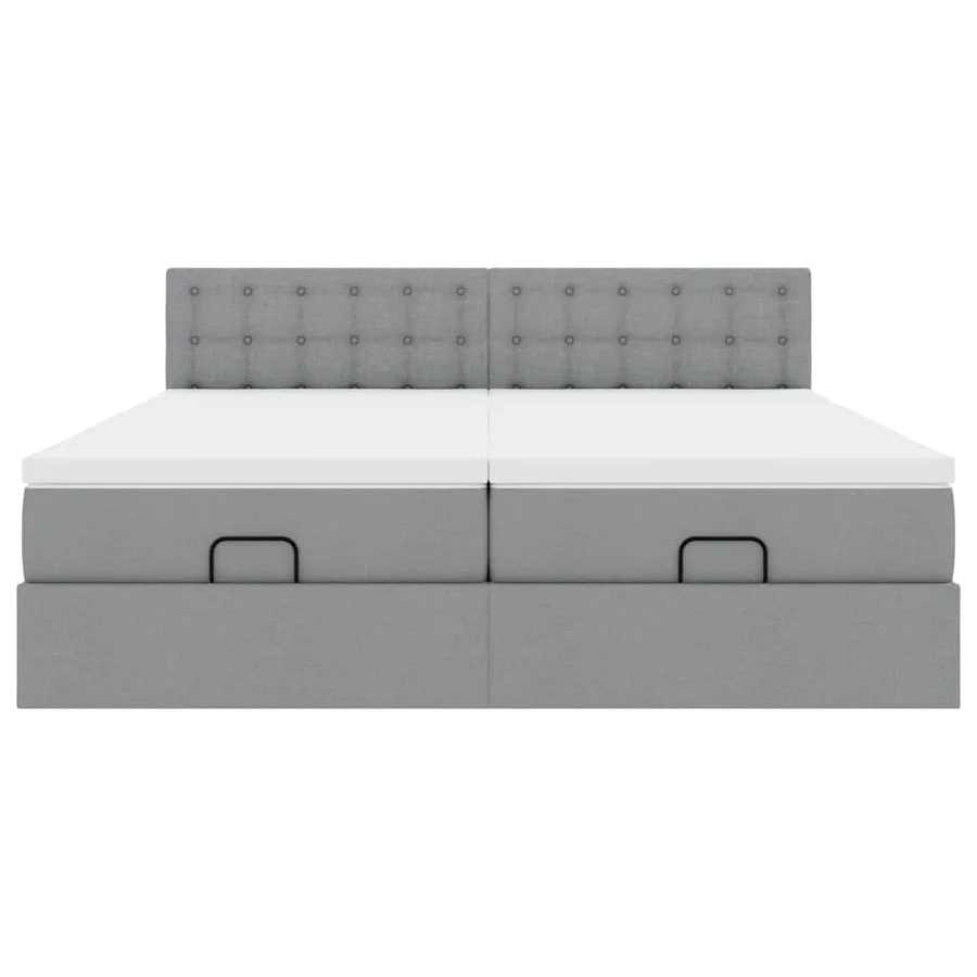 Cadre de lit ottoman et matelas gris clair 180x200cm tissu - 8