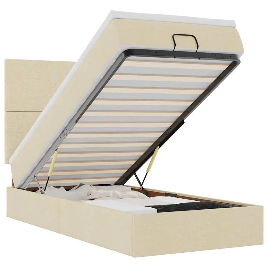 Lit ottoman avec matelas et LED crème 90x200 cm tissu - 2