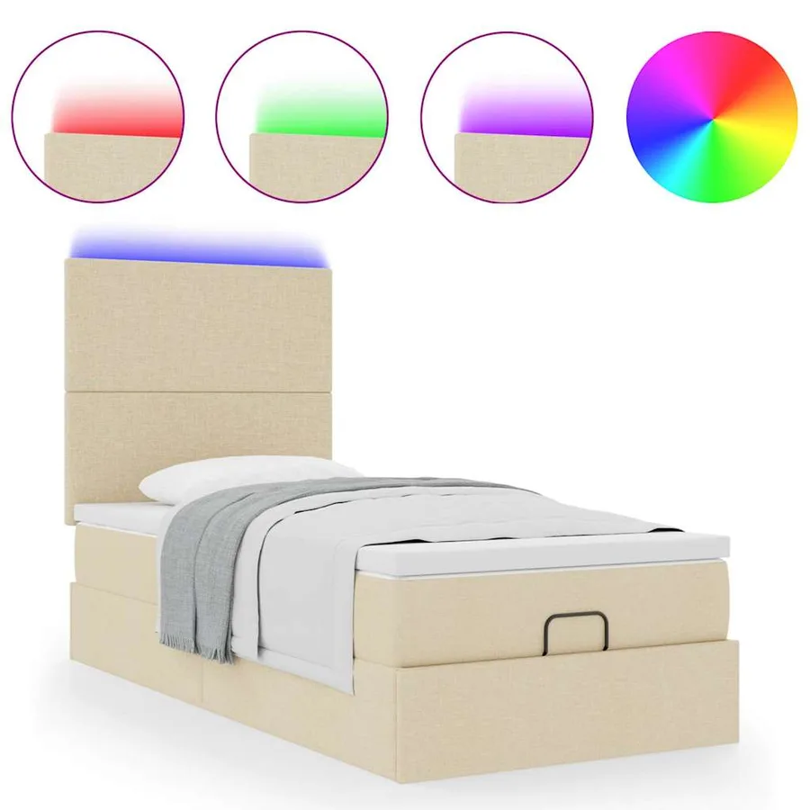 Lit ottoman avec matelas et LED crème 90x200 cm tissu - 5
