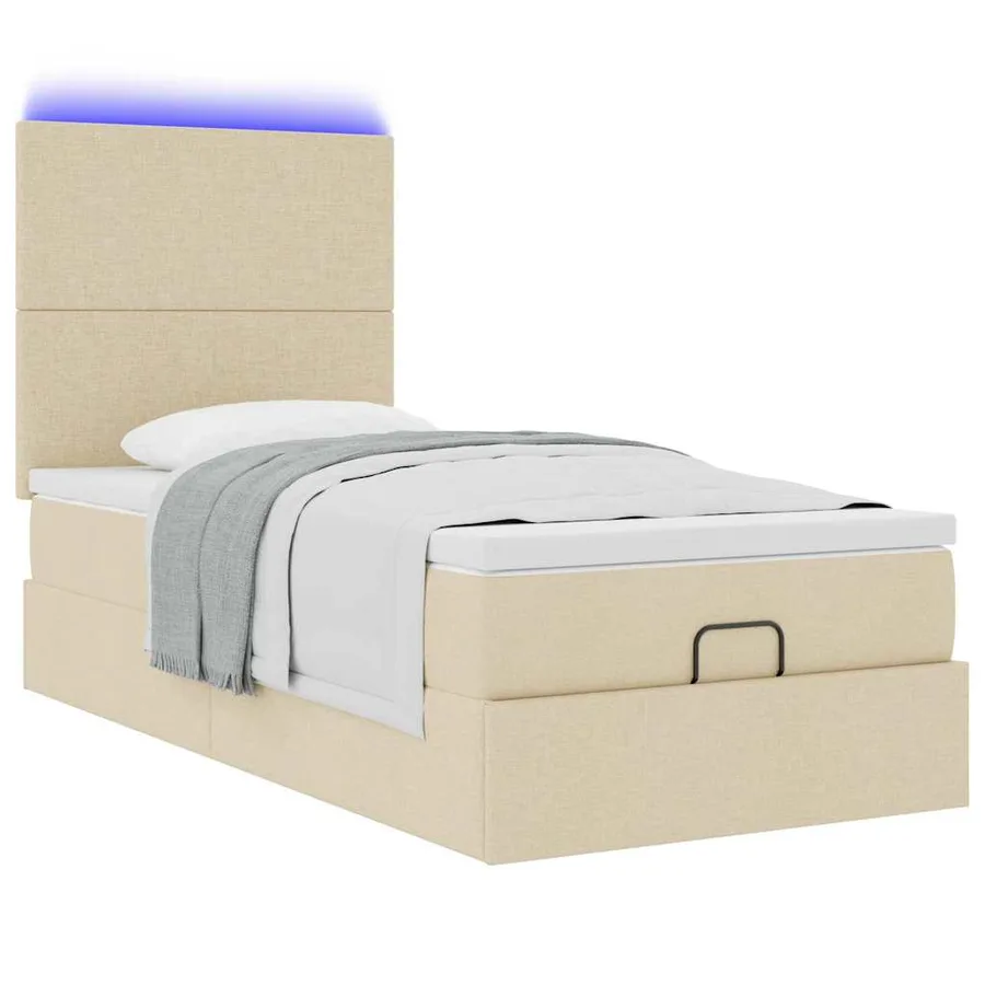 Lit ottoman avec matelas et LED crème 90x200 cm tissu - 6