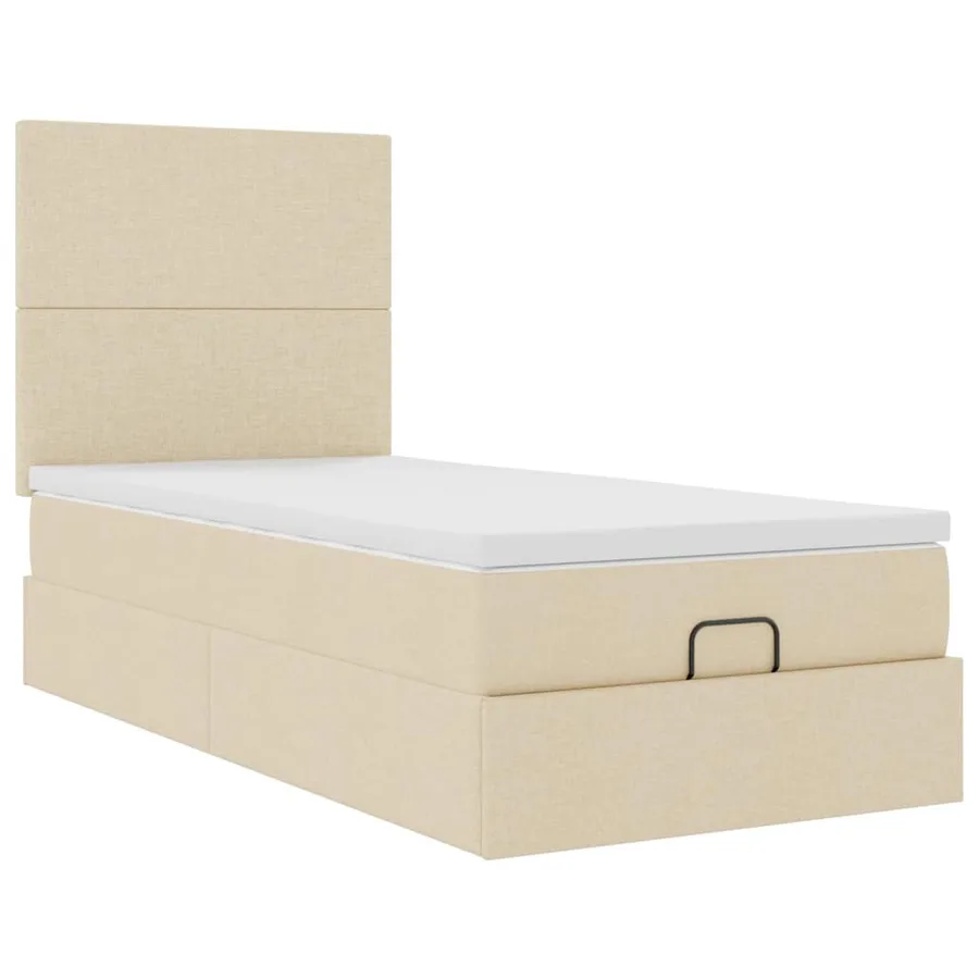 Lit ottoman avec matelas et LED crème 90x200 cm tissu - 7