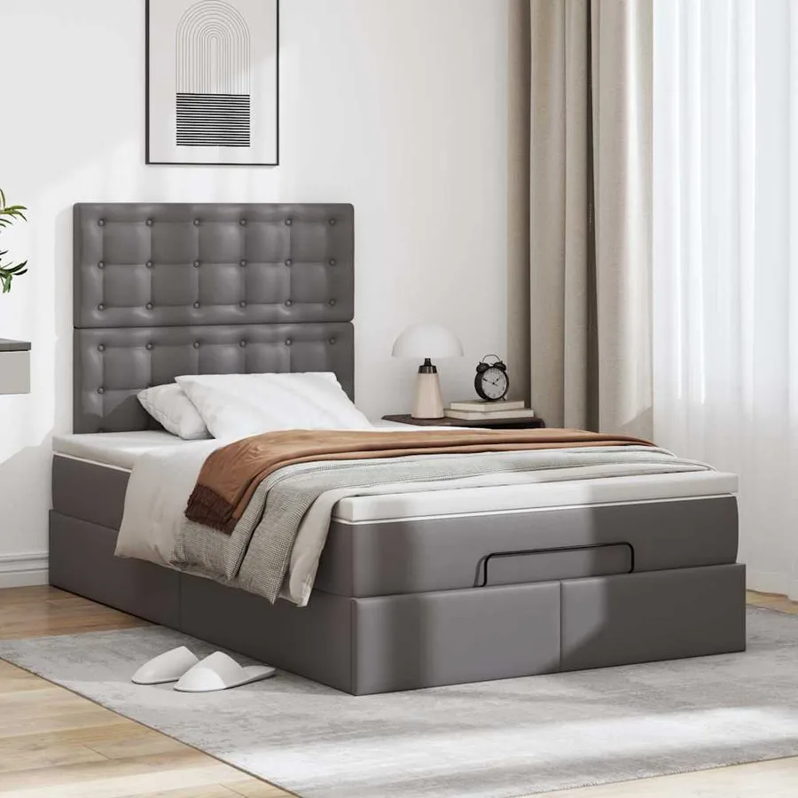 Cadre de lit ottoman avec matelas gris 120x200 cm similicuir - 4