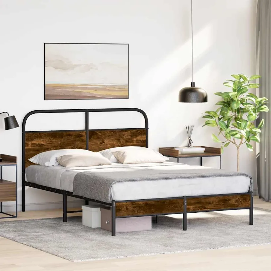 Cadre de lit sans matelas 120x200 cm chêne fumé bois ingénierie