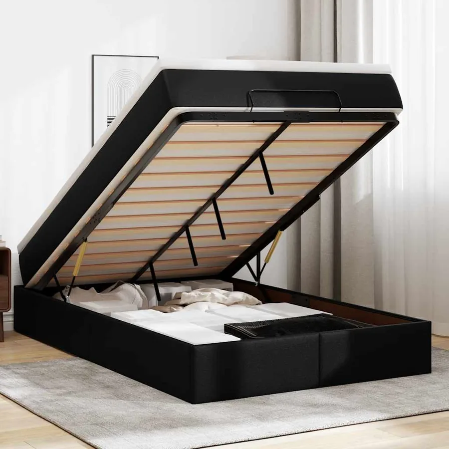 Cadre de lit ottoman avec matelas noir 120x200 cm similicuir