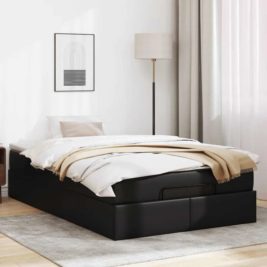 Cadre de lit ottoman avec matelas noir 120x200 cm similicuir - 3