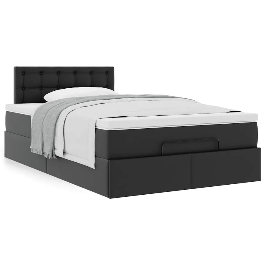 Cadre de lit ottoman avec matelas noir 120x200 cm similicuir - 4