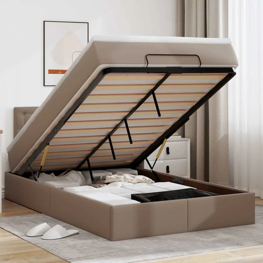 Cadre de lit ottoman et matelas cappuccino 120x200cm similicuir