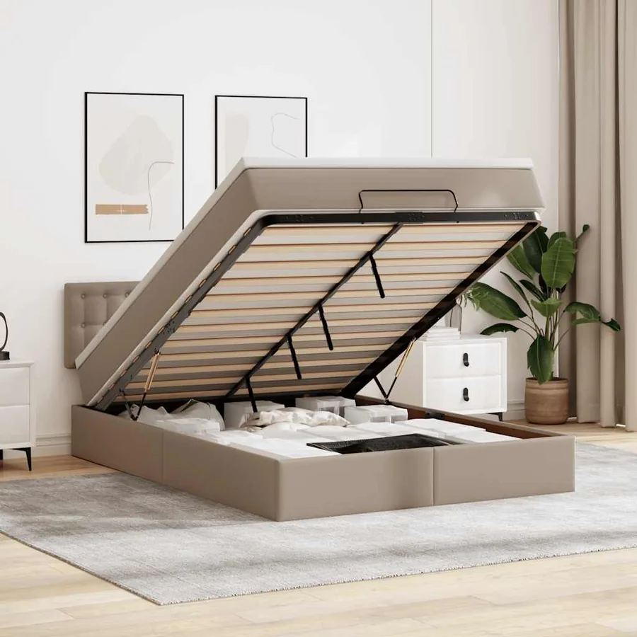 Lit ottoman avec matelas & LED Cappuccino 140x190cm similicuir