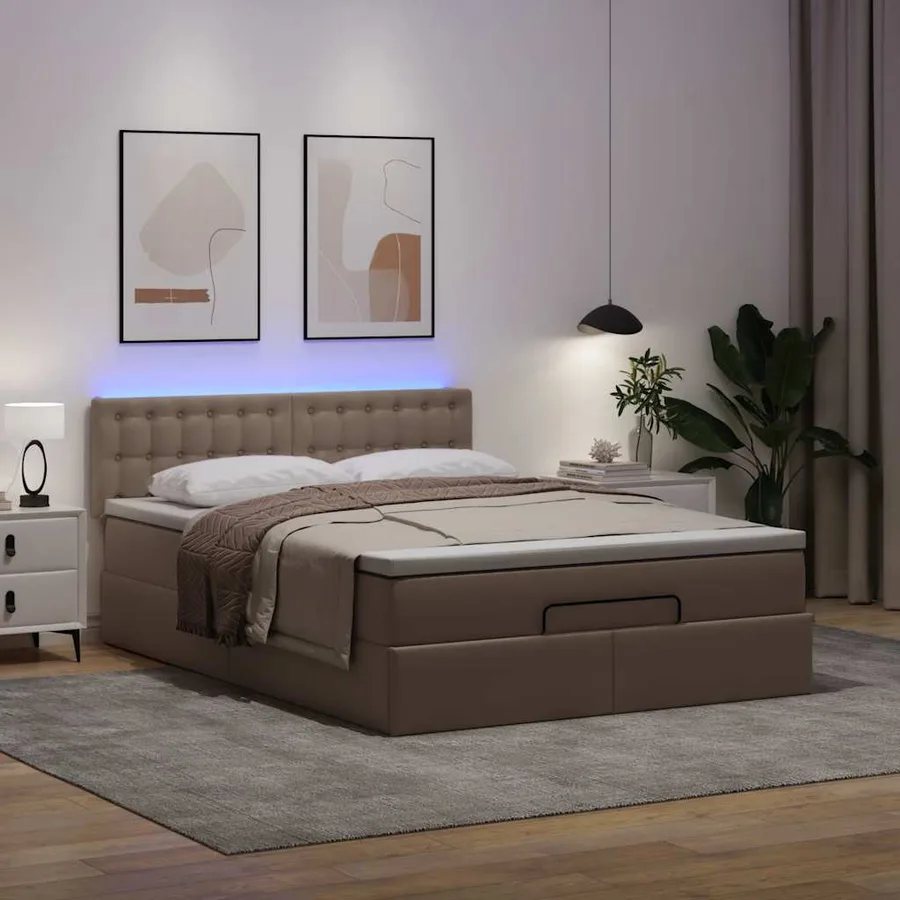 Lit ottoman avec matelas & LED Cappuccino 140x190cm similicuir - 3