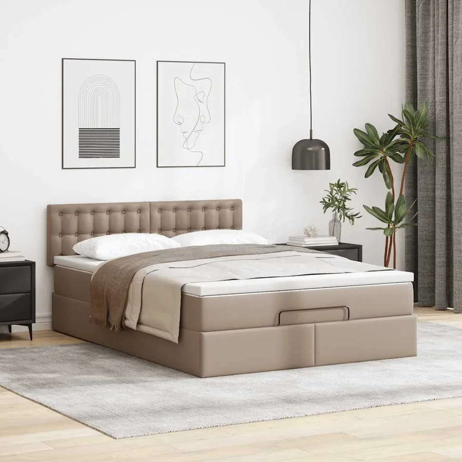 Lit ottoman avec matelas & LED Cappuccino 140x190cm similicuir - 4