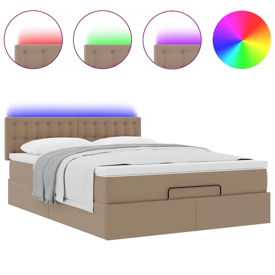 Lit ottoman avec matelas & LED Cappuccino 140x190cm similicuir - 5