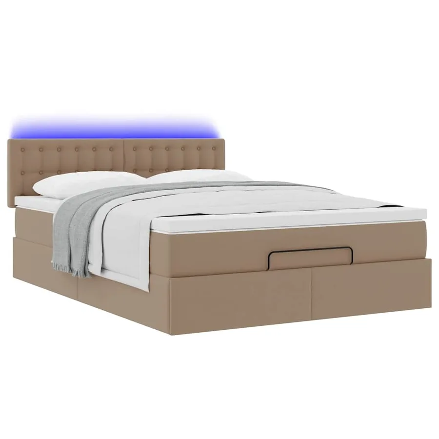 Lit ottoman avec matelas & LED Cappuccino 140x190cm similicuir - 6