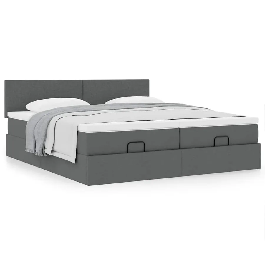 Cadre de lit ottoman avec matelas gris foncé 180x200cm tissu - 4
