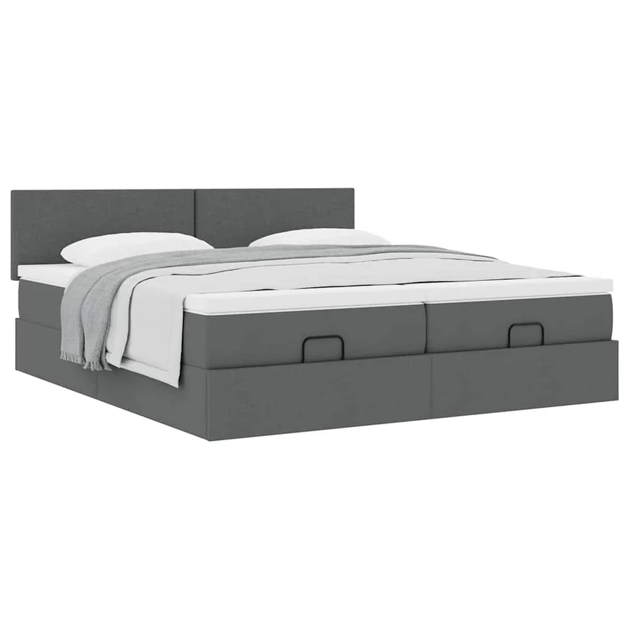 Cadre de lit ottoman avec matelas gris foncé 180x200cm tissu - 5