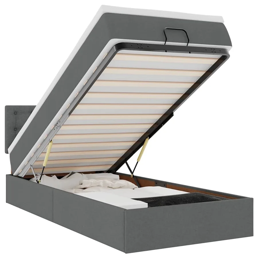 Lit ottoman avec matelas gris foncé 90x200 cm tissu - 2
