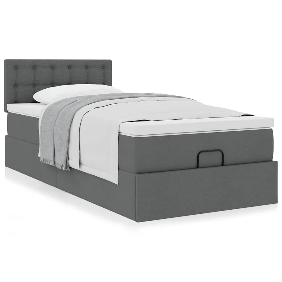 Lit ottoman avec matelas gris foncé 90x200 cm tissu - 4