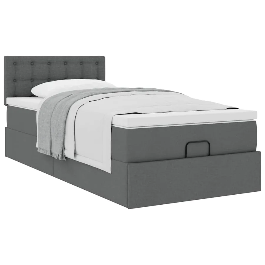 Lit ottoman avec matelas gris foncé 90x200 cm tissu - 5