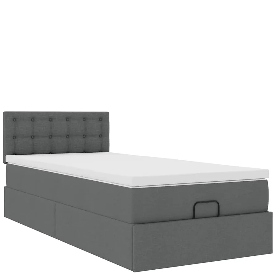 Lit ottoman avec matelas gris foncé 90x200 cm tissu - 6