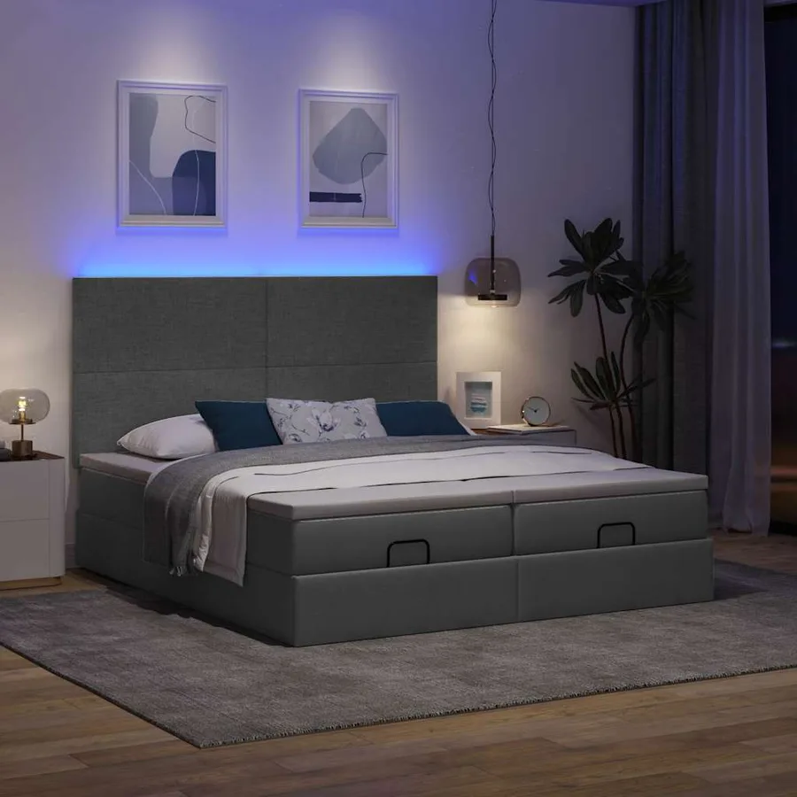 Cadre de lit ottoman avec matelas gris foncé 180x200cm tissu - 3