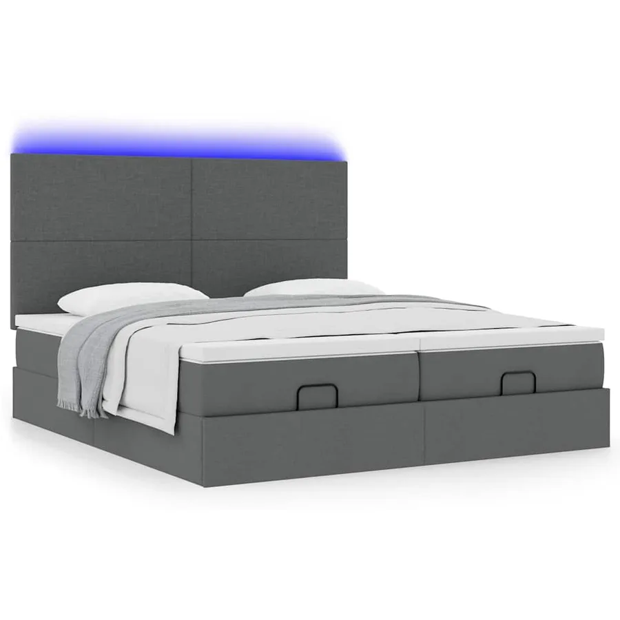 Cadre de lit ottoman avec matelas gris foncé 180x200cm tissu - 6