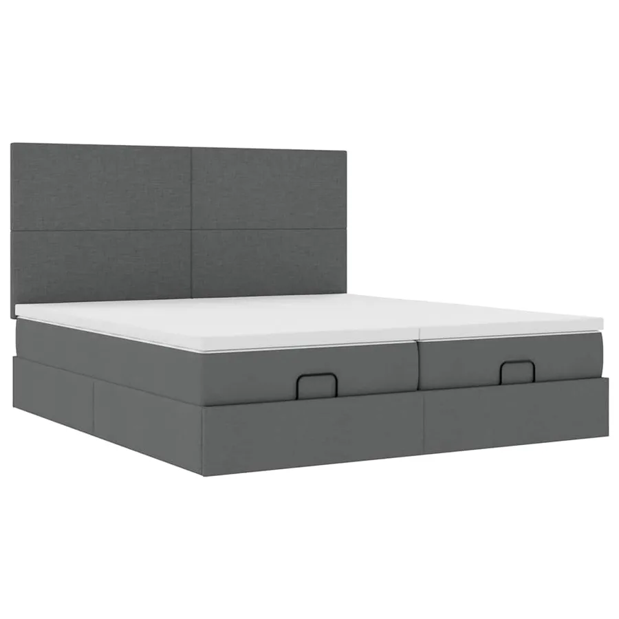 Cadre de lit ottoman avec matelas gris foncé 180x200cm tissu - 7