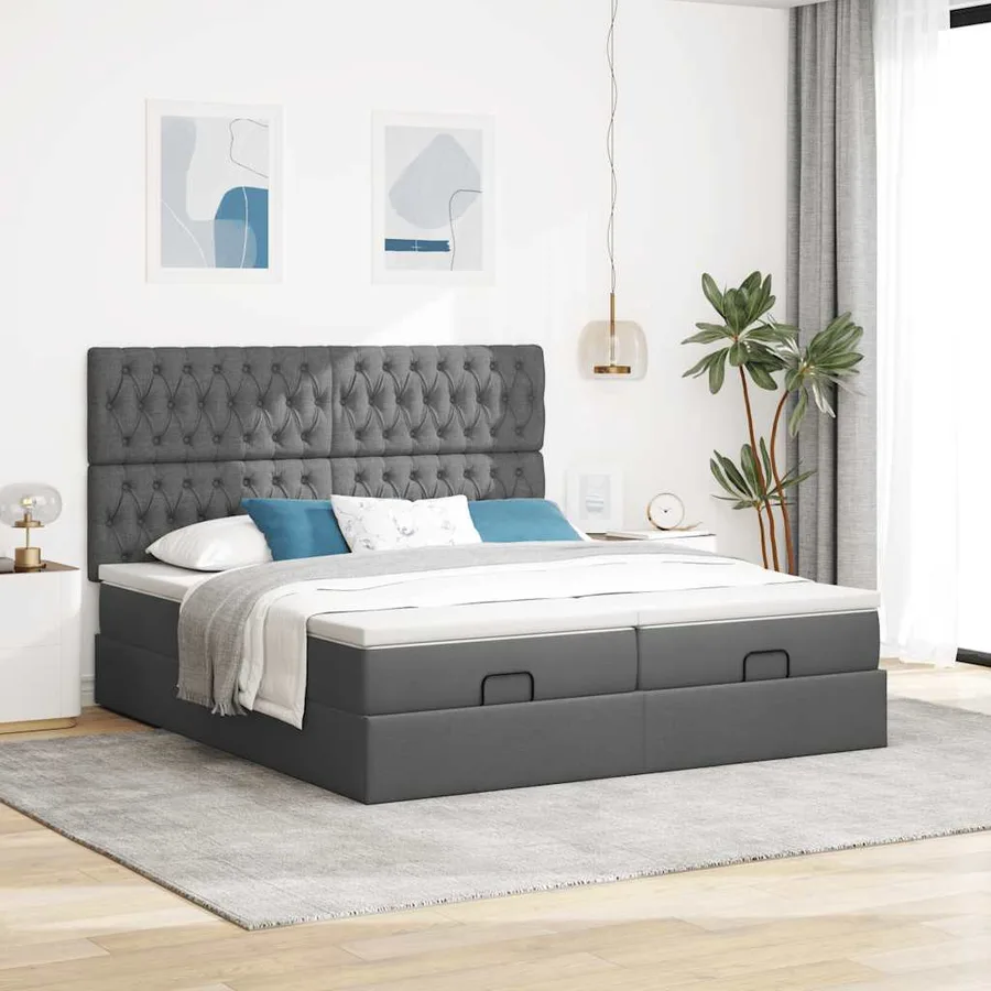 Cadre de lit ottoman avec matelas gris foncé 180x200cm tissu - 4