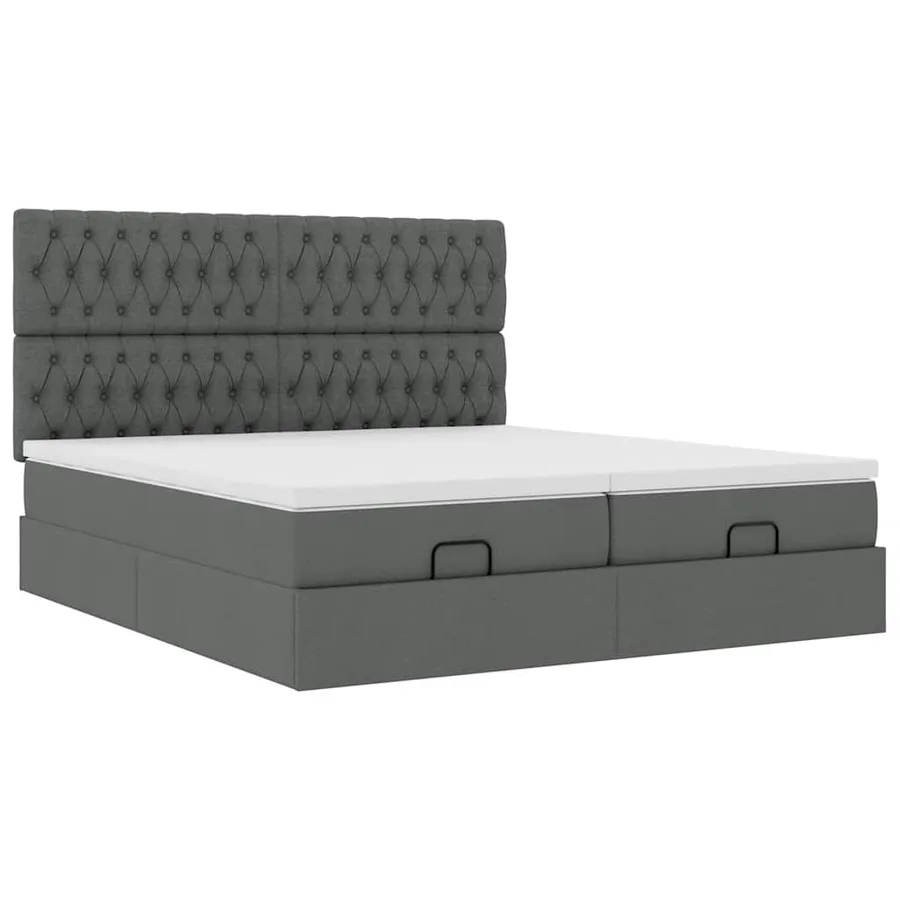 Cadre de lit ottoman avec matelas gris foncé 180x200cm tissu - 7