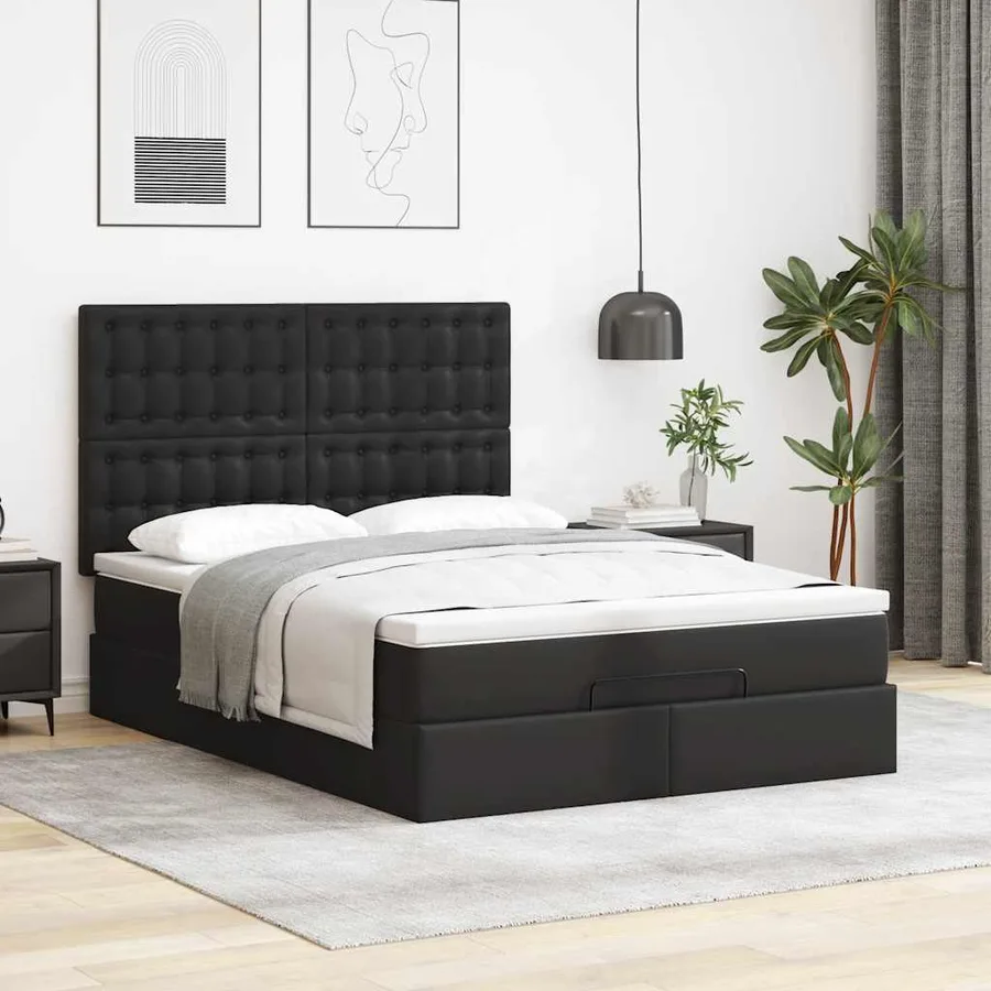 Cadre de lit ottoman avec matelas noir 140x190 cm similicuir - 3