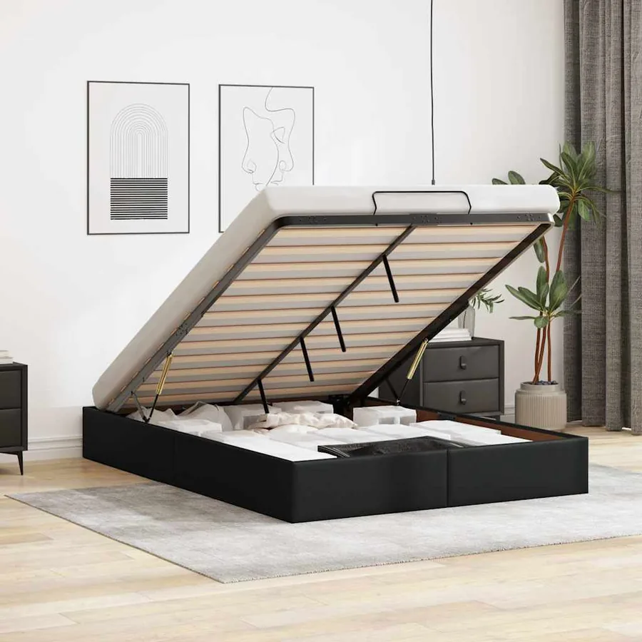 Cadre de lit ottoman sans matelas noir 140x190 cm similicuir