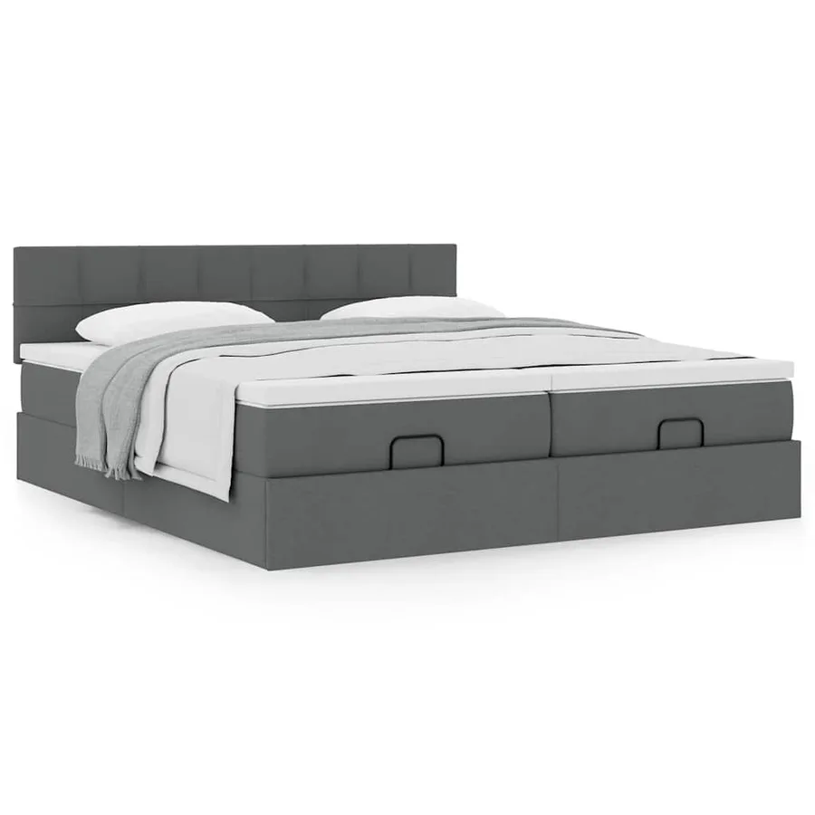 Cadre de lit ottoman avec matelas gris foncé 180x200cm tissu - 4