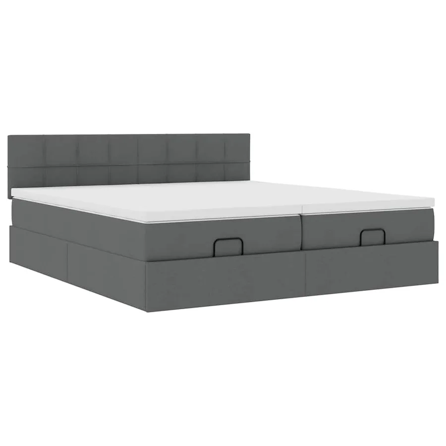 Cadre de lit ottoman avec matelas gris foncé 180x200cm tissu - 6