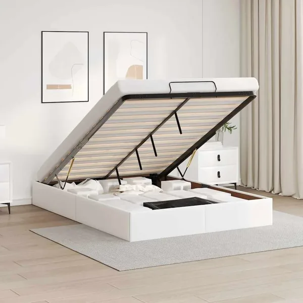 Cadre de lit ottoman sans matelas blanc 140x190 cm similicuir