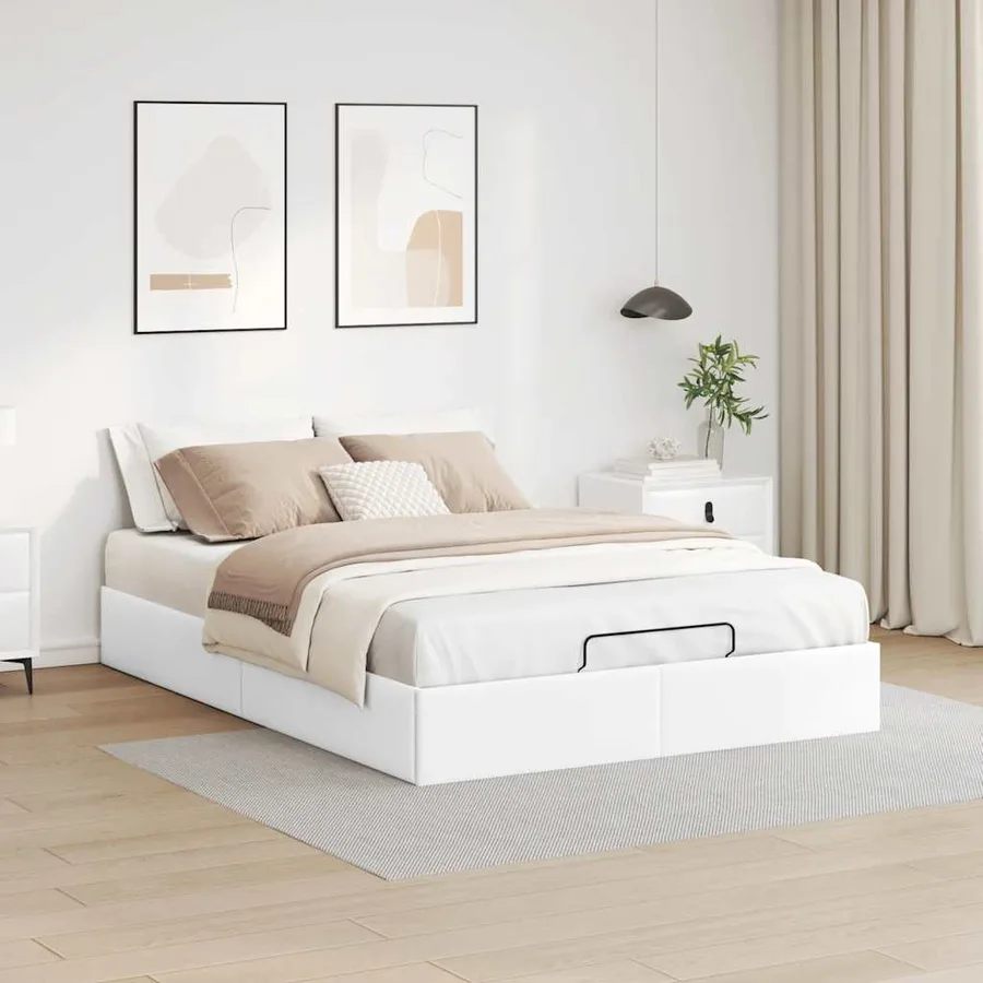 Cadre de lit ottoman sans matelas blanc 140x190 cm similicuir - 3