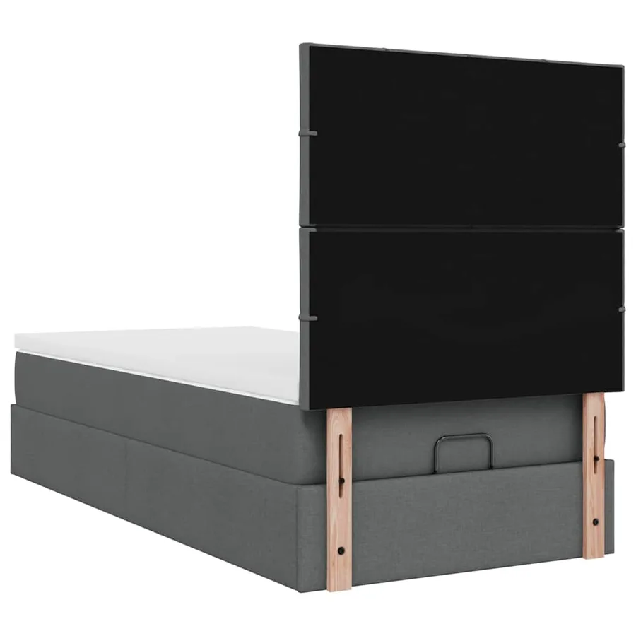 Lit ottoman avec matelas gris foncé 90x200 cm tissu - 11