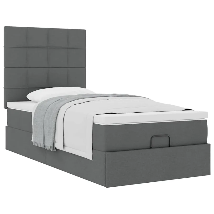 Lit ottoman avec matelas gris foncé 90x200 cm tissu - 5