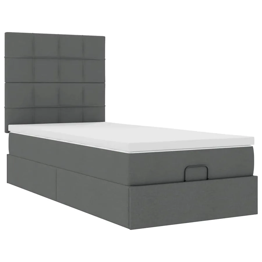 Lit ottoman avec matelas gris foncé 90x200 cm tissu - 6