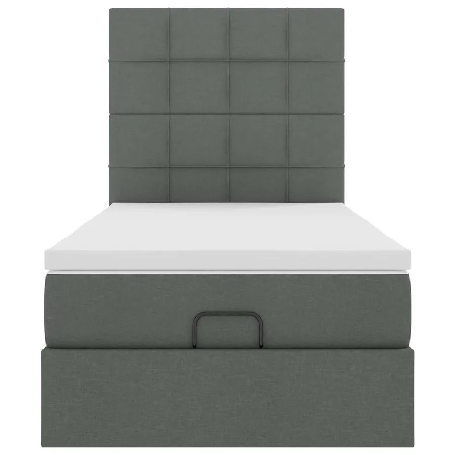 Lit ottoman avec matelas gris foncé 90x200 cm tissu - 7