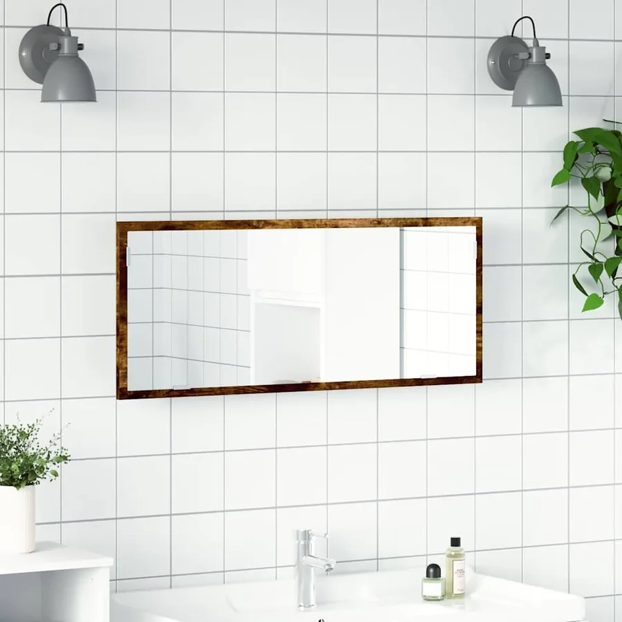Miroir de salle de bain à LED chêne fumé bois d'ingénierie - 4
