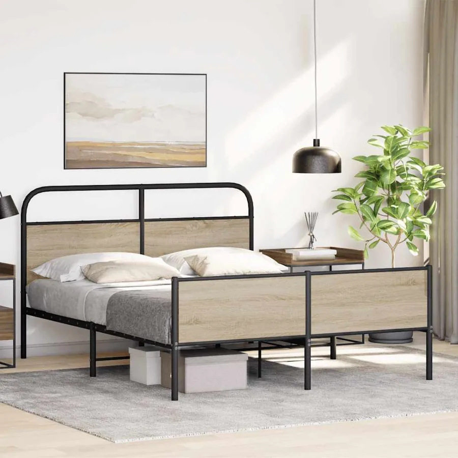 Cadre de lit en métal sans matelas chêne fumé 160x200 cm - 4