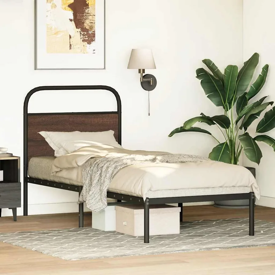 Cadre de lit sans matelas 80x200cm chêne marron bois ingénierie - 4