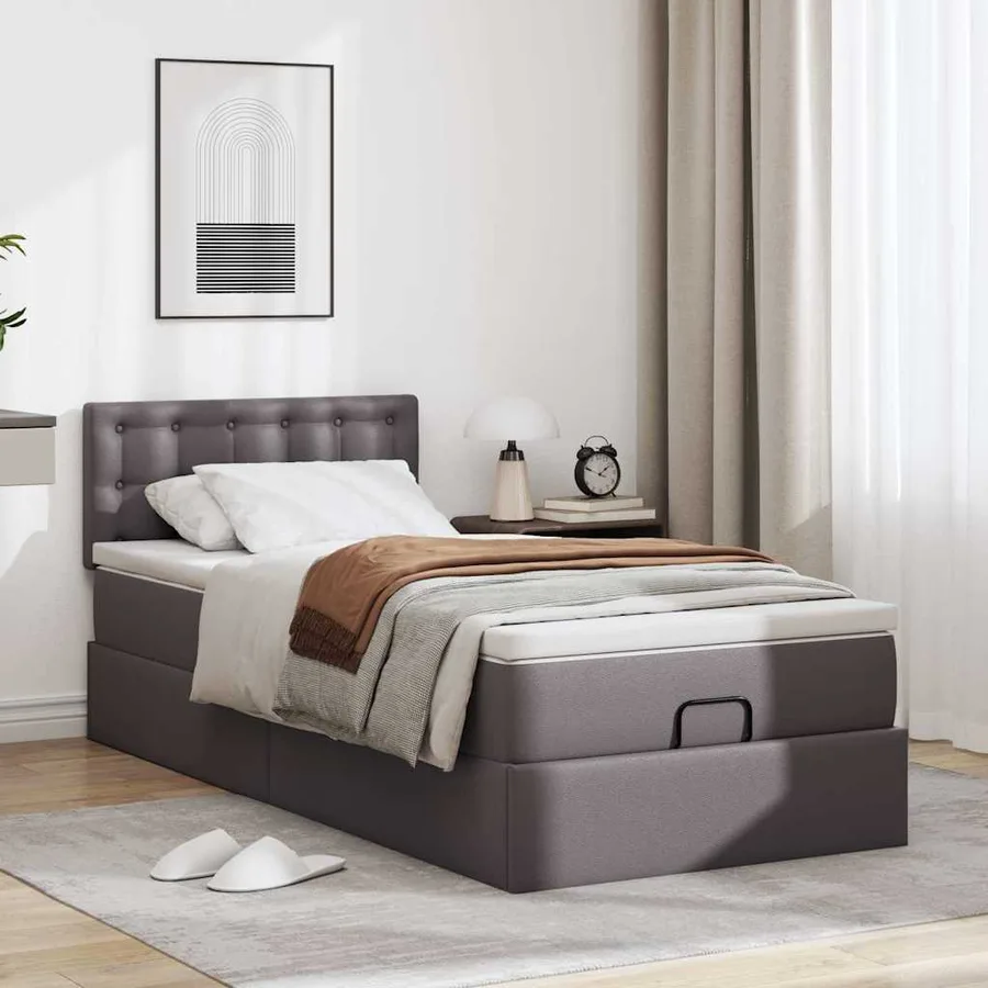 Cadre de lit ottoman avec matelas gris 100x200 cm similicuir - 4